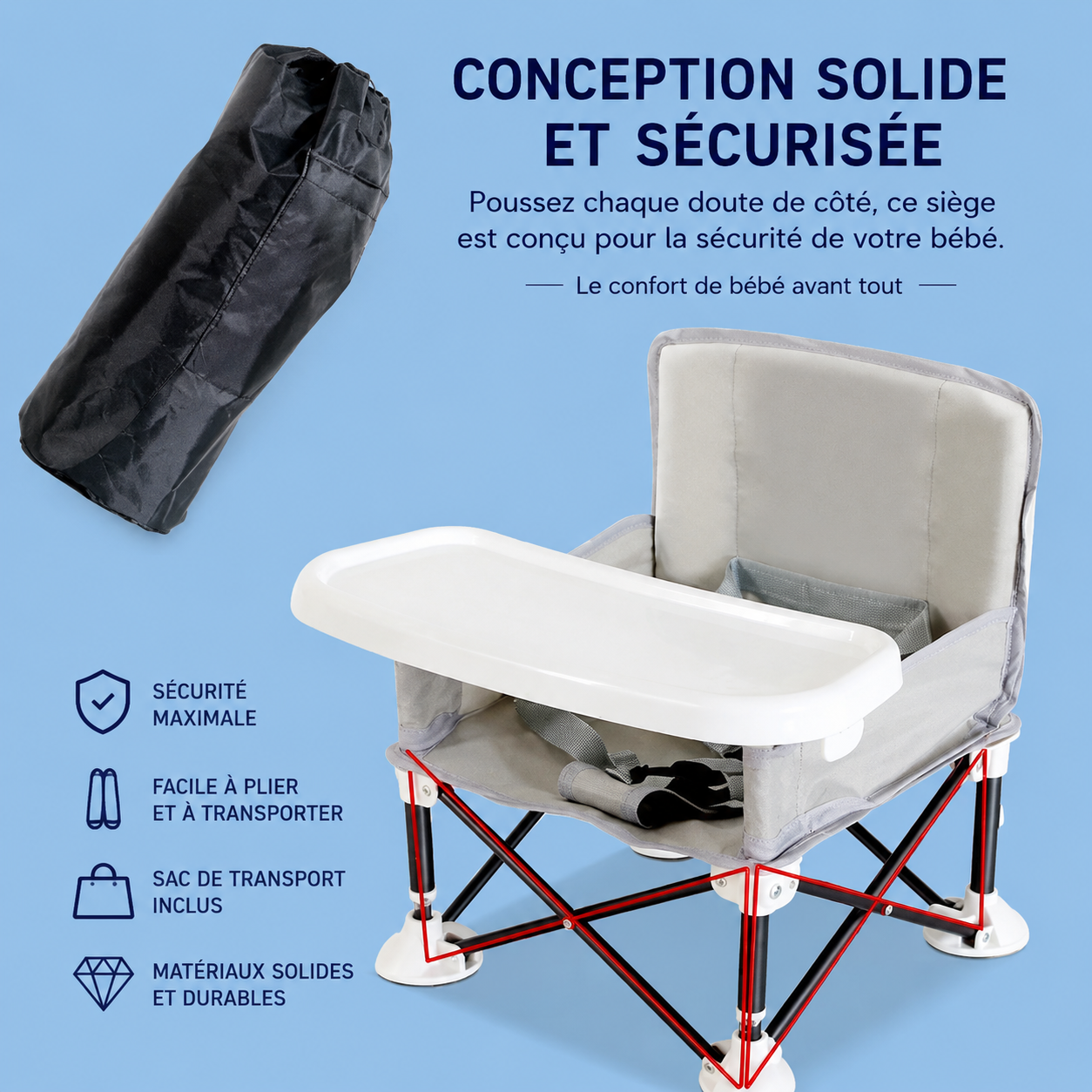 Chaise Bébé Portable Pliable avec Tablette